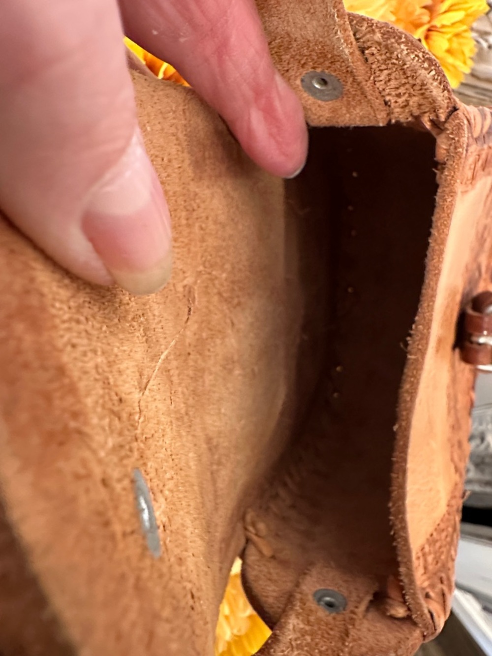 Vintage Handtooled Leather Crossbody Bag - Warm Tan - Picture 7 of 7